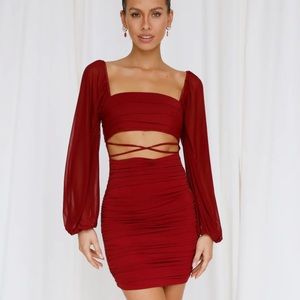 HELLO MOLLY LONG FLIGHT DRESS WINE IN MAROON